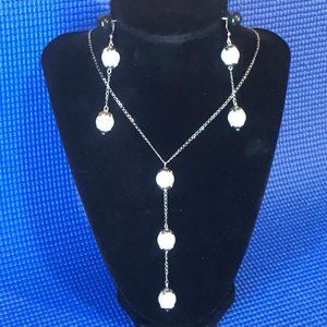 Large Faux Pearl Drop chained Pendant & Earrings